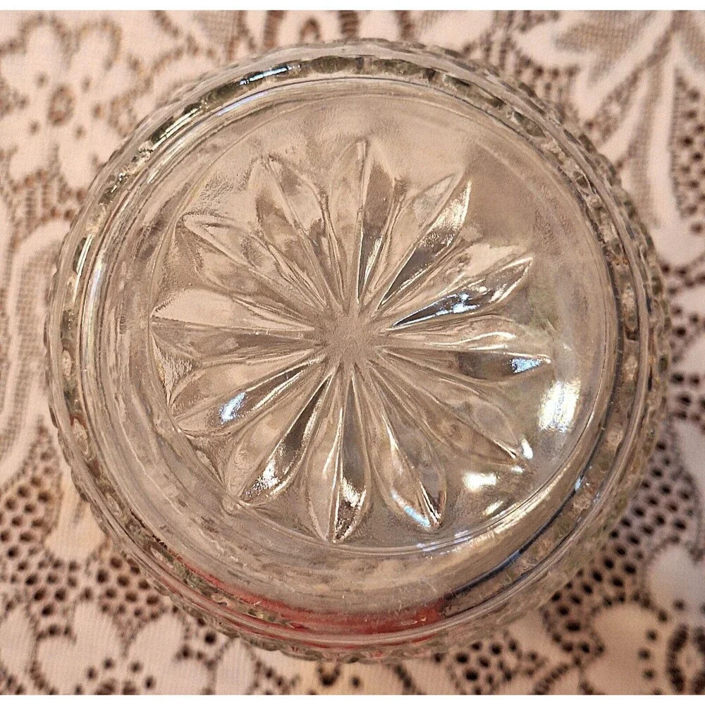 Vtg Whiskey Decanter Pressed Glass w/ Stopper Crown Royal Grapes Etched (read)